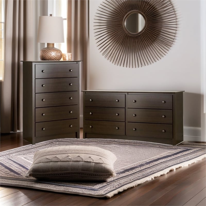 Home Square 2-Piece Set with 5-Drawer Chest and 6-Drawer Dresser in Espresso