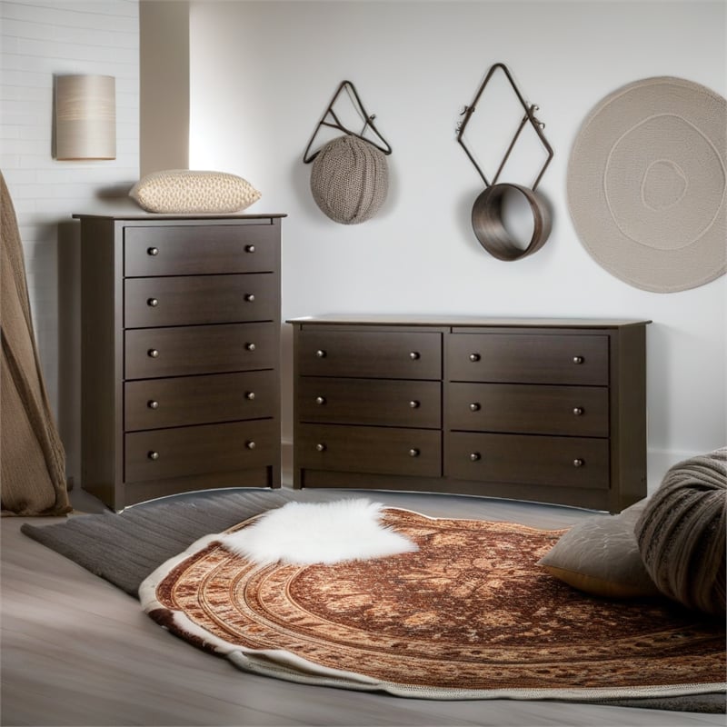 Home Square 2-Piece Set with 5-Drawer Chest and 6-Drawer Dresser in Espresso