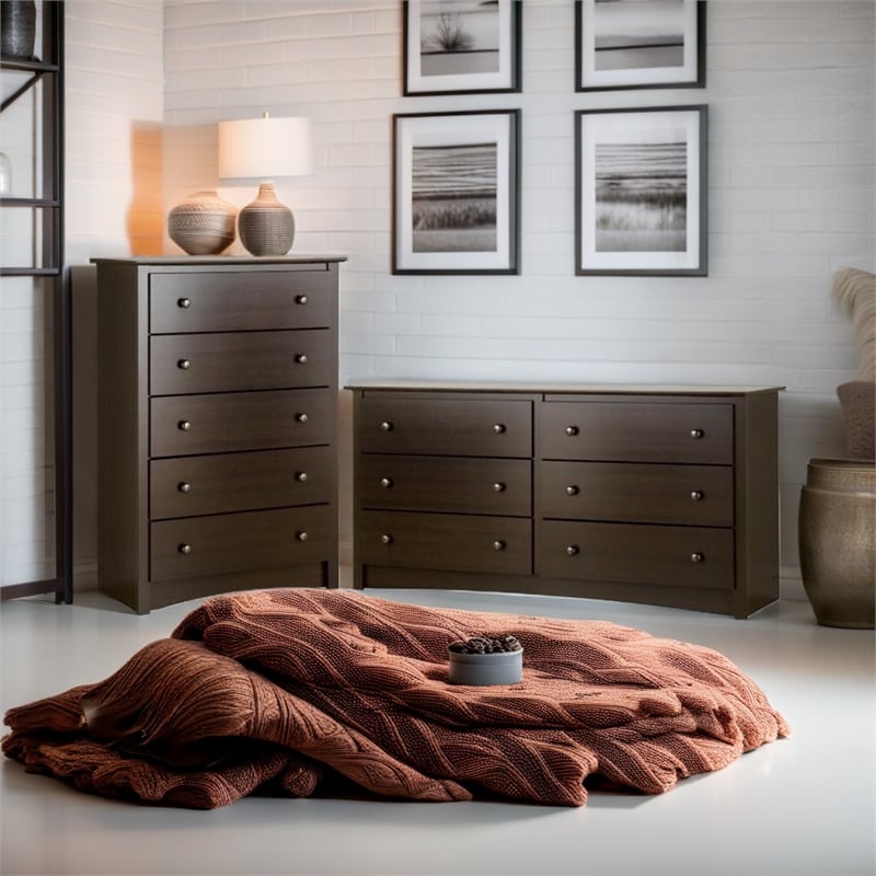 Home Square 2-Piece Set with 5-Drawer Chest and 6-Drawer Dresser in Espresso
