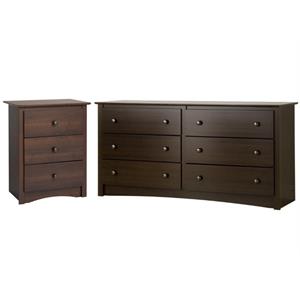 home square 2-piece set with 6-drawer dresser and 3-drawer tall nightstand