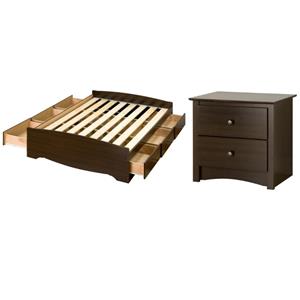 home square 3-piece set with wooden queen platform storage bed & 2 night tables