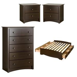 home square 4-piece set with storage bed 2 night tables and chest in espresso