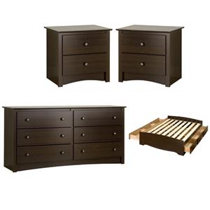 home square 4-piece set with storage bed 2 night tables and dresser in espresso