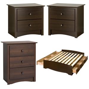 home square 4-piece set with storage bed 2 night tables and tall nightstand