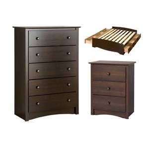 home square 3-piece set with queen platform storage bed chest and tall night