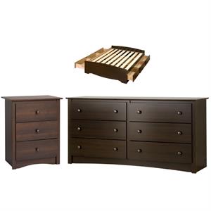 home square 3-piece set with storage bed 6-drawer dresser and tall nightstand