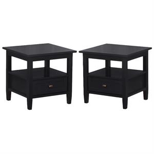 Home Square 2-Piece Wood 20&quot Rectangle Transitional End Side Table Set in Black