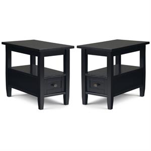 Home Square 2-Piece Wood 14&quot Rectangle Narrow Side Table Set in Black