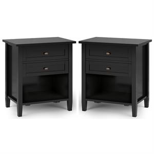 Home Square 2-Piece Wood 24&quot Transitional Bedside Nightstand Table Set in Black