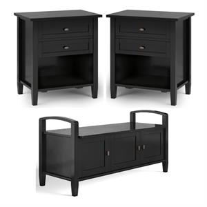 Home Square 3-Piece Set with 44&quot Entryway Bench 2 24&quot Bedside Nightstand Tables