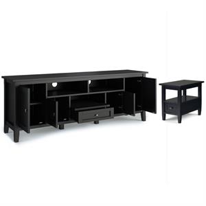 Home Square 2-Piece Set with 72&quot TV Media Stand & 14&quot Narrow Side Table in Black