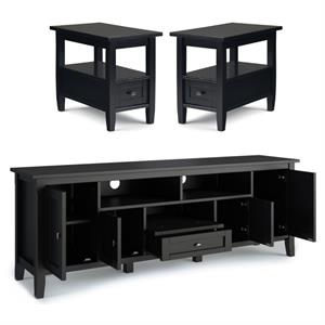 Home Square 3-Piece Set with 72&quot TV Media Stand and 2 14&quot Narrow Side Tables