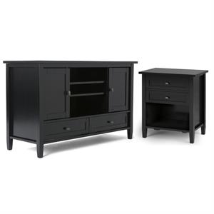 Home Square 2-Piece Set with 47&quot TV Media Stand and 24&quot Bedside Nightstand Table