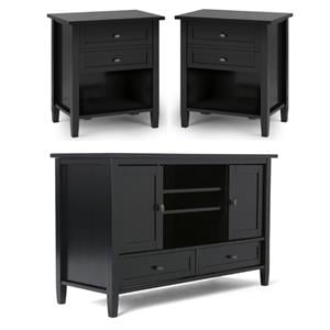 Home Square 3-Piece Set with 47&quot TV Media Stand 2 24&quot Bedside Nightstand Tables