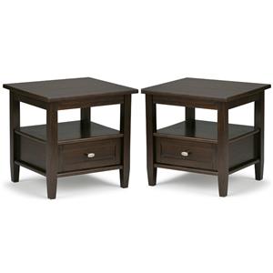 Home Square 2-Piece Wood 20&quot Rectangle End Side Table Set in Tobacco Brown