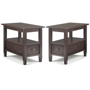 Home Square 2-Piece Wood 14&quot Rectangle Narrow Side Table Set in Tobacco Brown