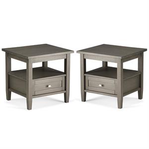 Home Square 2-Piece Wood 20&quot Rectangle End Side Table Set in Farmhouse Gray