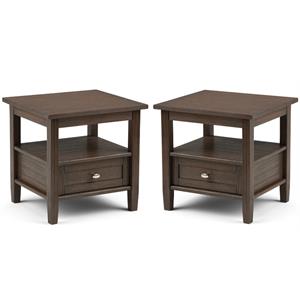 Home Square 2-Piece Wood 20&quot Rectangle End Side Table Set in Farmhouse Brown