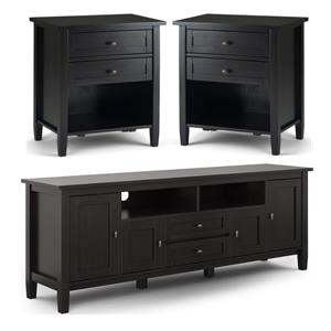 Home Square 3-Piece Set with 2 24&quot Bedside Nightstand Tables 72&quot TV Media Stand