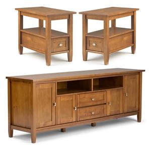 Home Square 3-Piece Set with 72&quot TV Media Stand up to 80&quot & 2 14&quot Side Tables