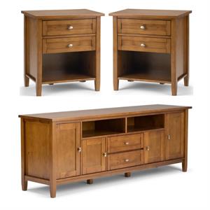 Home Square 3-Piece Set with 72&quot TV Media Stand up to 80&quot & 2 24&quot Nightstands