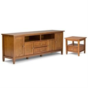 Home Square 2-Piece Set with 72&quot TV Media Stand up to 80&quot & 20&quot End Side Table