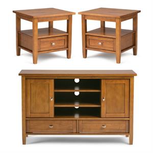 Home Square 3-Piece Set with 47&quot TV Media Stand up to 50&quot & 2 20&quot End Tables