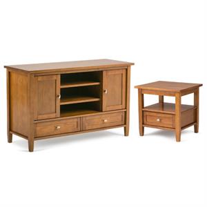 Home Square 2-Piece Set with 47&quot TV Media Stand up to 50&quot & 20&quot End Side Table