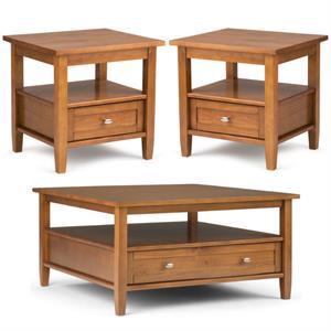 Home Square 3-Piece Set with 36&quot Square Coffee Table and 2 20&quot End Side Tables
