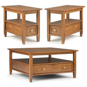 Home Square 3-Piece Set with 36&quot Square Coffee Table & 2 14&quot Narrow Side Tables