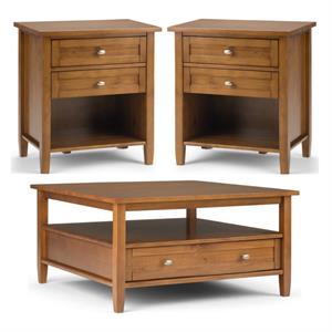 Home Square 3-Piece Set with 36&quot Square Coffee Table and 2 24&quot Nightstands