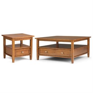 Home Square 2-Piece Set with 36&quot Square Coffee Table and 20&quot End Side Table