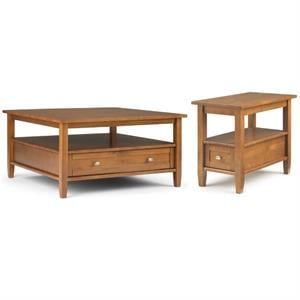 Home Square 2-Piece Set with 36&quot Square Coffee Table and 14&quot Narrow Side Table