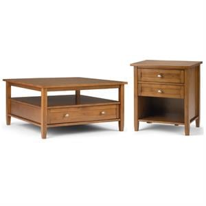 Home Square 2-Piece Set with 36&quot Square Coffee Table and 24&quot Nightstand Table