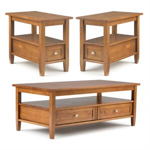 Home Square 3-Piece Set with Wood 48&quot Coffee Table and 2 14&quot Narrow Side Table