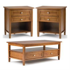 Home Square 3-Piece Set with Wood 48&quot Coffee Table and 2 24&quot Nightstand Tables
