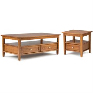 Home Square 2-Piece Set with Wood 48&quot Coffee Table and 20&quot End Side Table