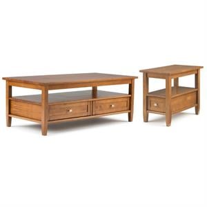 Home Square 2-Piece Set with Wood 48&quot Coffee Table and 14&quot Narrow Side Table