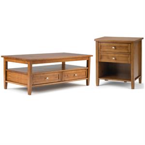 Home Square 2-Piece Set with Wood 48&quot Coffee Table 24&quot Bedside Nightstand Table