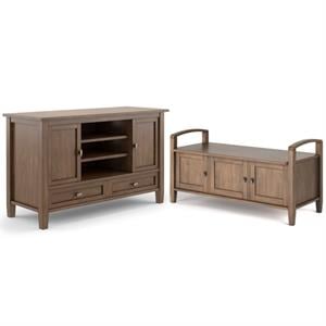 Home Square 2-Piece Set with Wood 47&quot TV Media Stand and 44&quot Entryway Bench