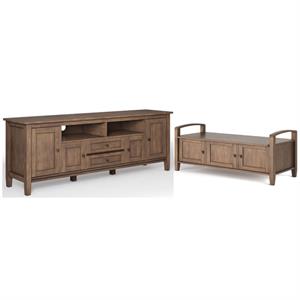 Home Square 2-Piece Set with Wood 72&quot TV Media Stand & 44&quot Entryway Bench