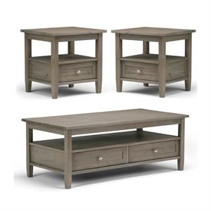 Home Square 3-Piece Set with 48&quot Coffee Table and 2 20&quot End Side Tables in Gray