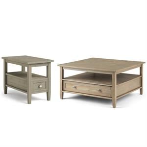 Home Square 2-Piece Set with 36&quot Square Coffee Table & 14&quot Narrow Side Table