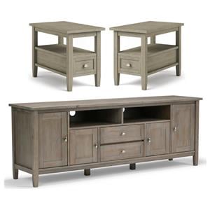 Home Square 3-Piece Set with TV Media Stand up to 80&quot & 2 14&quot Narrow Side Tables