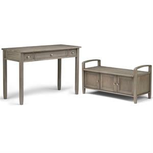 Home Square 2-Piece Set with 48&quot Writing Office Desk and 44&quot Entryway Bench
