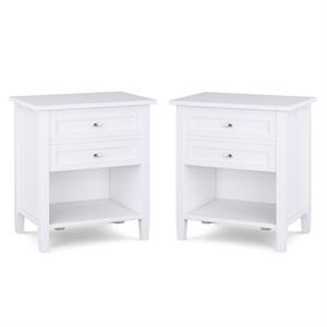 Home Square 2-Piece Wood 24&quot Transitional Bedside Nightstand Table Set in White