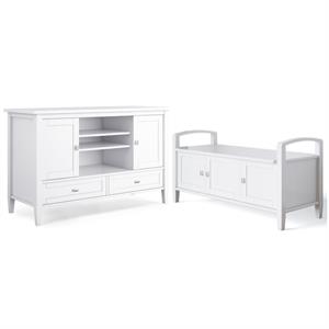 Home Square 2-Piece Set with 47&quot TV Media Stand & 44&quot Entryway Bench in White