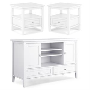 Home Square 3-Piece Set with 47&quot TV Media Stand & 2 20&quot End Tables in White