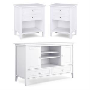 Home Square 3-Piece Set with 47&quot TV Media Stand & 2 24&quot Bedside Nightstand Table