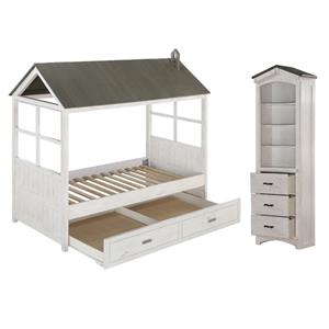 home square 3-piece furniture set with bookcase cabinet twin bed and trundle